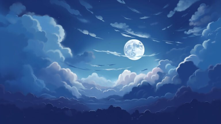 deep sleep guided meditation moon with clouds nighttime blue sky