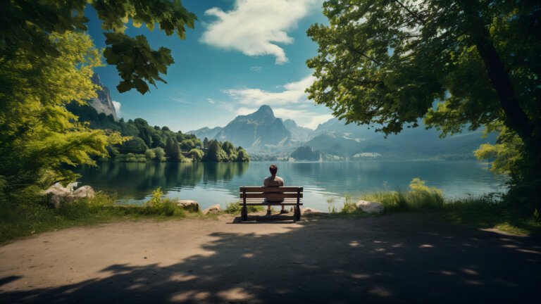 A person sat peacefully on a bench meditating