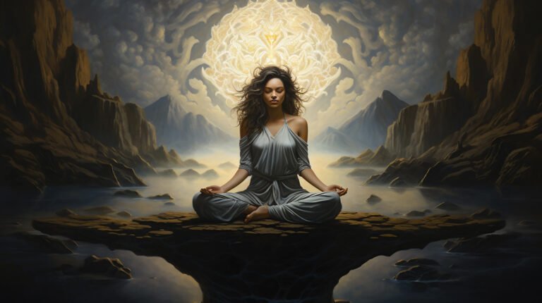 Woman meditating in a mystery place demystifying meditation myths