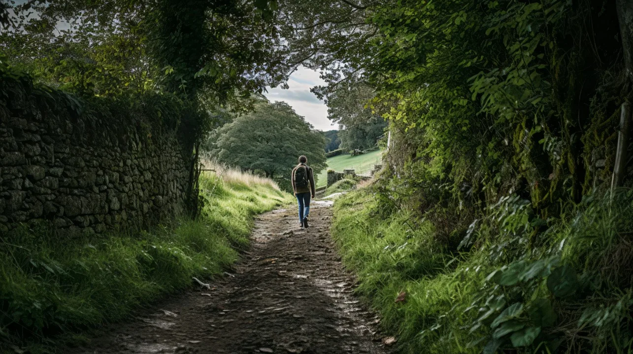 Person walking down country lane